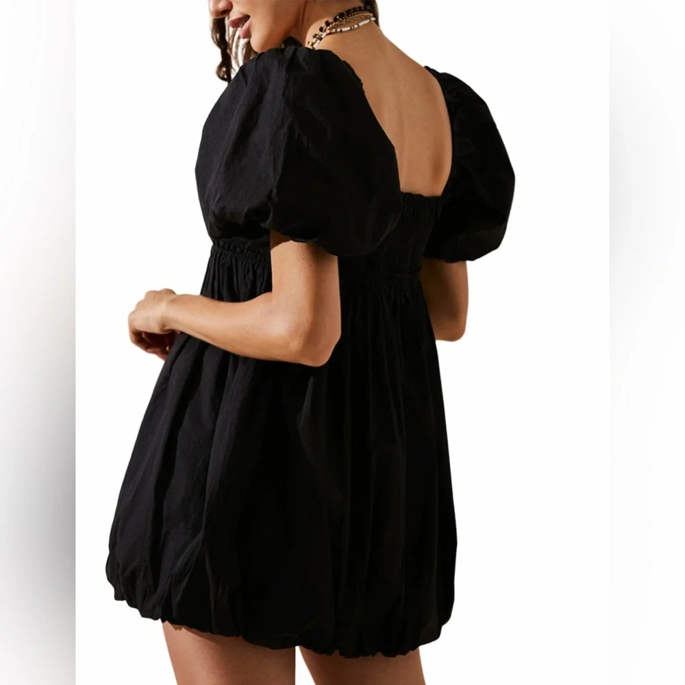 Free People Rendezvous Me Black Puff Sleeve Mini Dress - Picture 3 of 5